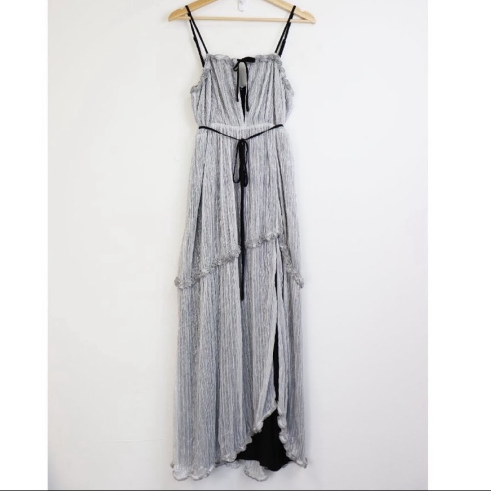 NEW Lovers + Friends Tamira Slit Maxi Gown Metallic Rare